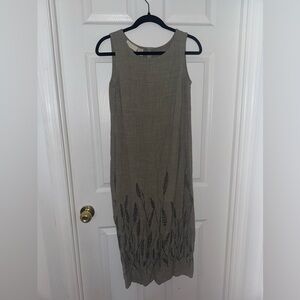 J Jill Vintage Linen Style Grey Dress With Grass Cutouts